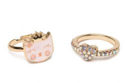 ENSEMBLE DE 2 BAGUES CHAT ROSE ET COEUR